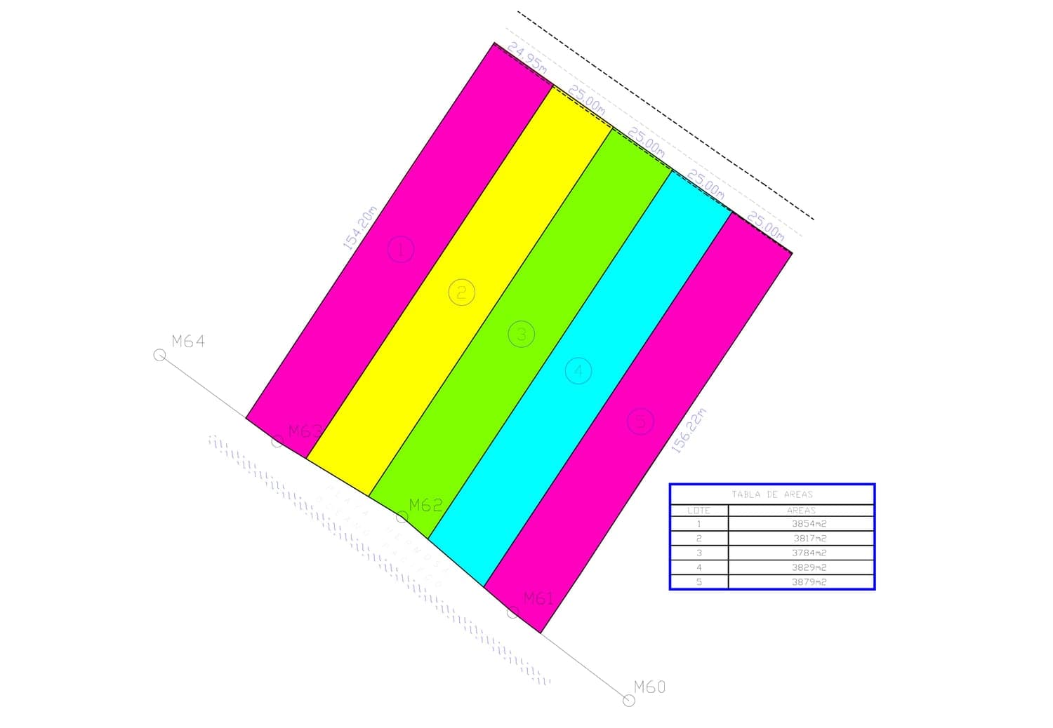 The recorded survey plan for the five titled lots at Playa Hermosa