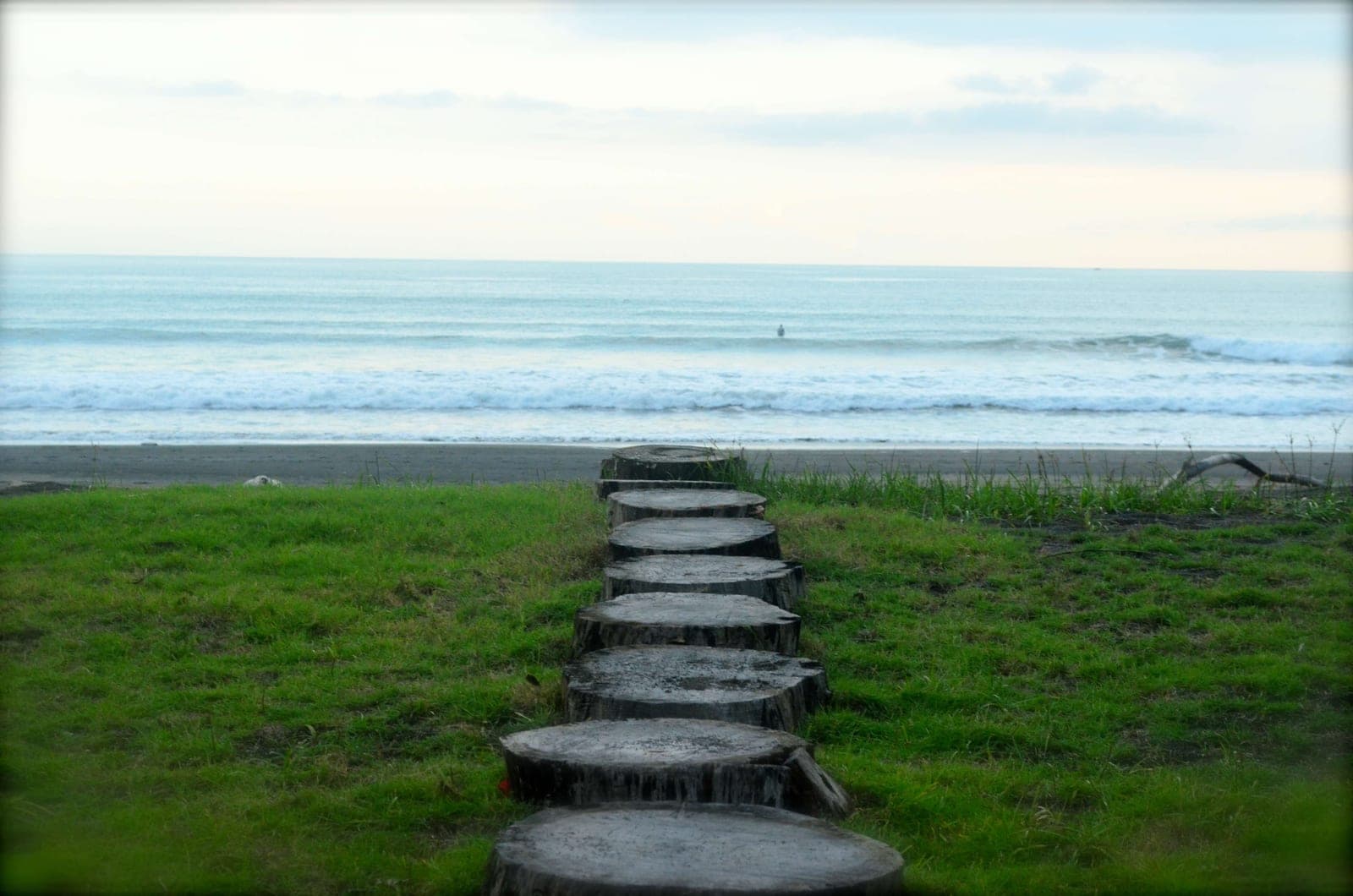 Landscaped grounds at Hermosa Real with a path leading toward the Playa Hermosa shoreline